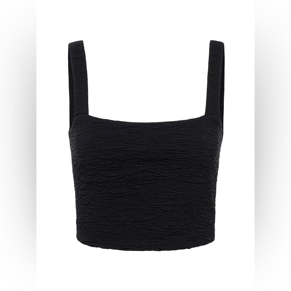 NWT GOOD AMERICAN SZ M Black Textured Square Neck Crop Top Goth Festival $129 - Picture 5 of 12